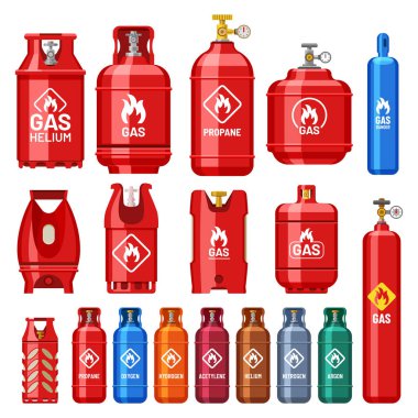 Different gas cylinders with valve and meter gauge clipart