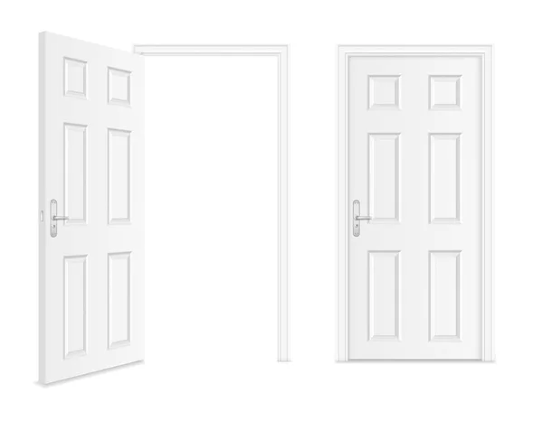 Realistic white door with frame, handle and keyhole — 스톡 벡터