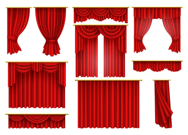 Red curtains, opera, cinema, theater stage drapery — 图库矢量图片