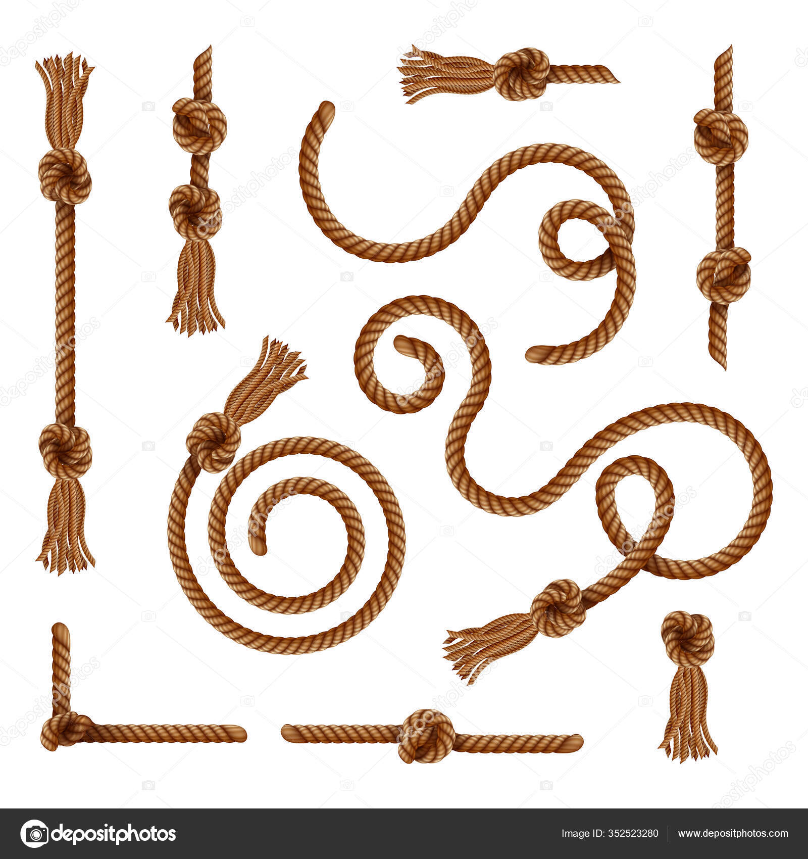 Curtain golden tassels, decorative rope brushes — Stock Vector