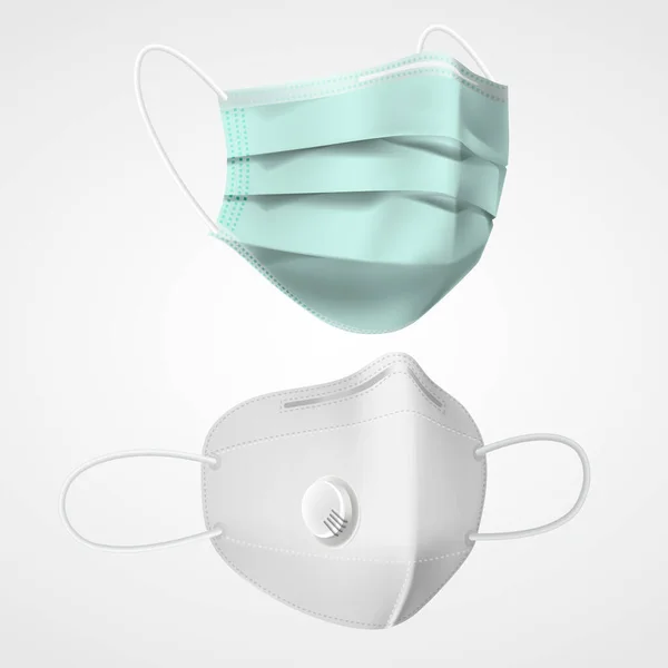 Conjunto de máscara respiratoria 3d aislada. Respirador — Vector de stock
