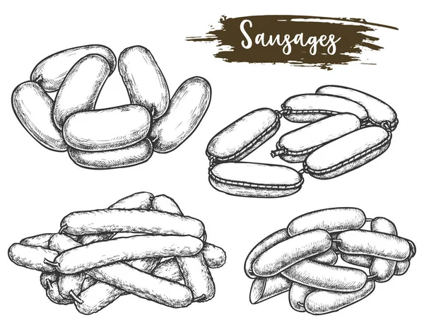 Vintage sketch of tied sausage or line of meat — Stock Vector