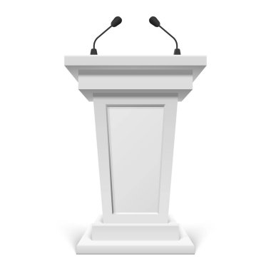 Mikrofonlu beyaz podyum ya da mikrofonlu kürsü