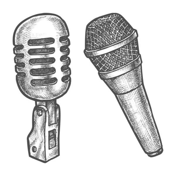 Mikrofon skitse vektor, stemme og lyd karaoke – Stock-vektor