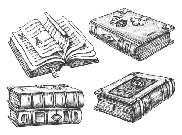 Набір ізольованих старовинних книг. Література твердого покриву — стоковий вектор