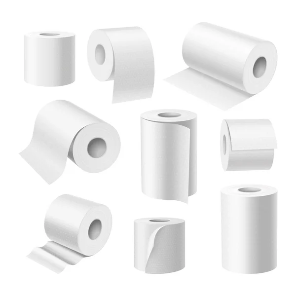 Реалистичные рулоны туалетной бумаги, кухонные полотенца — стоковый вектор