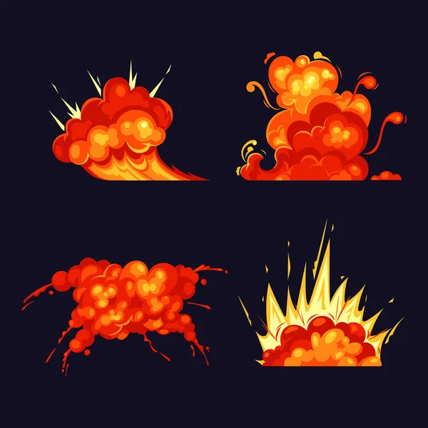火灾爆炸，爆炸，火焰和烟雾，图标 — 图库矢量图片