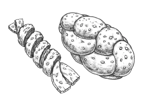 Set van geïsoleerde bakkerij of broodschets. challah — Stockvector