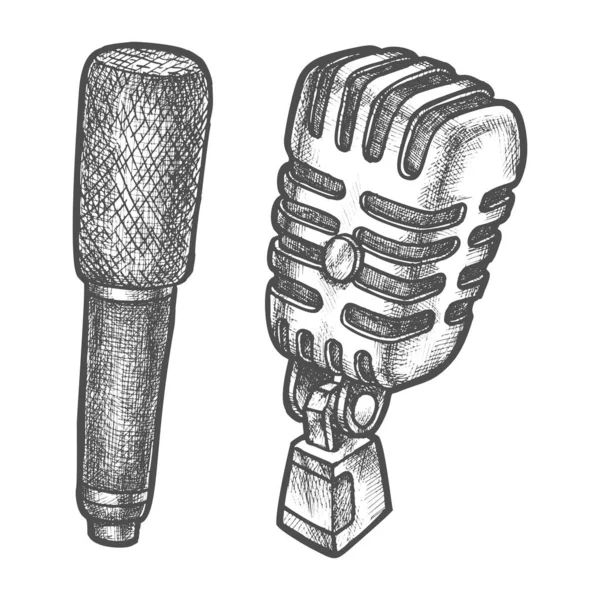 Retro and modern microphone, vector sketch illustration — Stock Vector