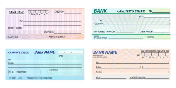 Conjunto de cheque bancario vectorial aislado, cheque bancario — Vector de stock