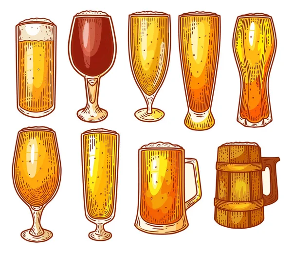 Biergläser, Pint, Krug, Craft-Beer-Brauerei-Sketch — Stockvektor