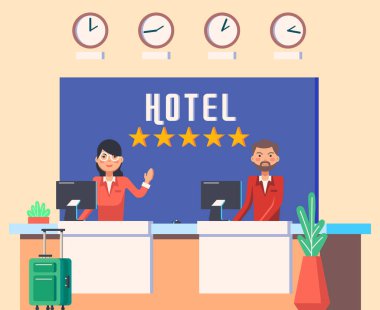 Otel lobisinde kadın ve erkek resepsiyonist