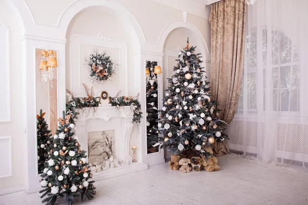 Winter New Year and Christmas decoration in classical hall. — Stock Photo, Image