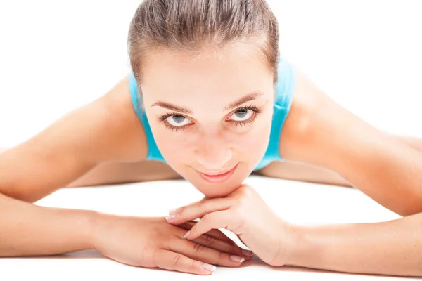 Young woman sits on the splits — Stock Photo, Image