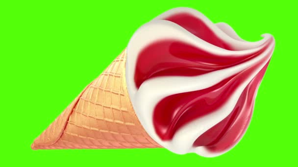 Мороженое медленно вращается на зеленом фоне — стоковое видео