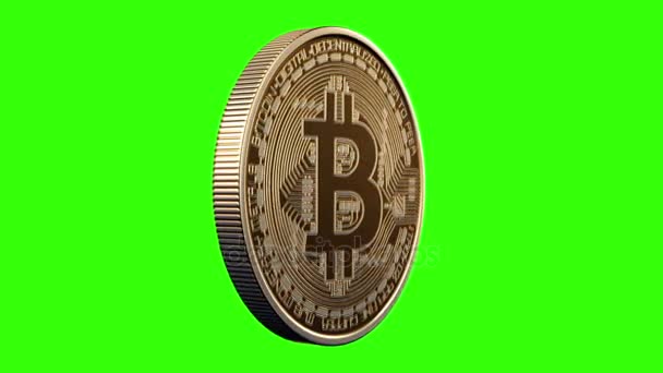 Bitcoin rotativa em um fundo verde — Vídeo de Stock