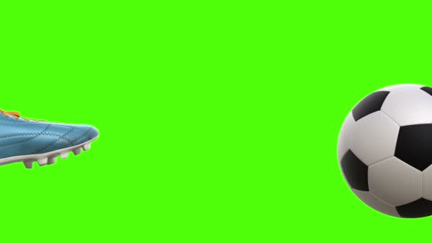 Yeşil bir ekran üzerinde yanan futbol topu ile hedefe yavaş çekim — Stok video