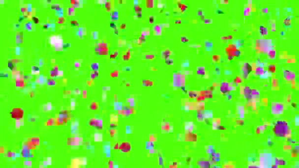 Конфетти падает на зеленом фоне — стоковое видео