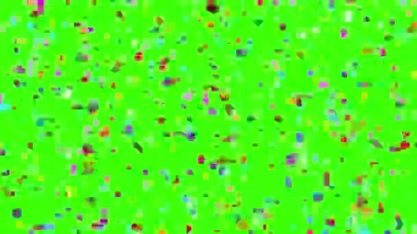 Повільно падаючий круглий конфетті на зеленому тлі — стокове відео