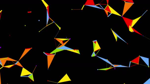 Formación de red atómica multicolor, animación abstracta 3d — Vídeo de stock