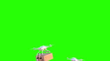 Quadcopters paketleri, yeşil arka plan, 4 k üzerinde 3d animasyon teslim