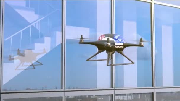 Patrouilles Quadcopter Police Long Immeuble Bureaux Animation Boucle Transparente — Video