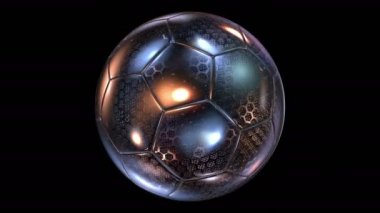 Cam-Metal futbol topu dönen güzel soyut. Sorunsuz ilmekledi 3d animasyon. 4k
