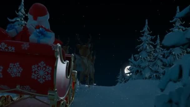 Weihnachtsmann kommt in ein Dorf im Wald — Stockvideo