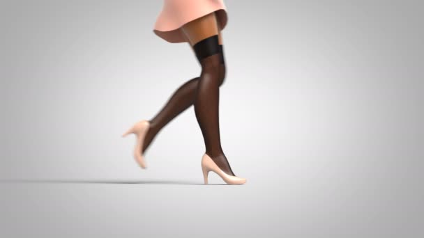 Löpande flickor, vacker 3D-animation på en grå Gradient och grön bakgrund. Sömlös Loop Ultra HD 4K 3840x2160 — Stockvideo