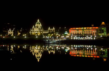British Colombia parliament at night clipart
