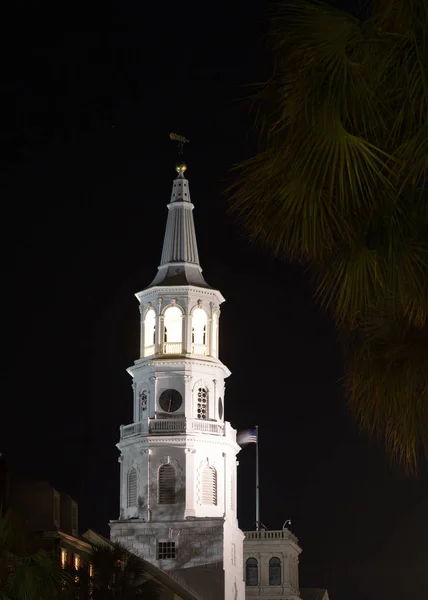 Church Tower Night Charleston — стоковое фото