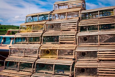 lobster traps on a wharf in Pei clipart