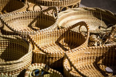 hand woven baskets on display