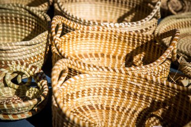 hand woven baskets on display