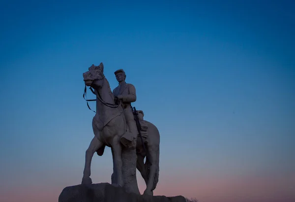 Statue Cheval Cavalier Gettysburg Coucher Soleil — Photo