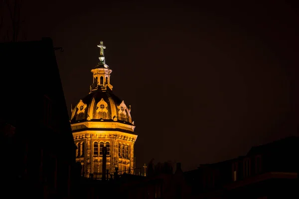 Domkyrkan Amsterdam Natten — Stockfoto