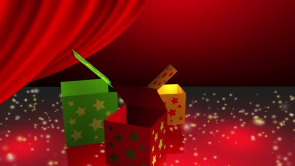 Spinning Regalo Scatola Regalo Apertura Regalo Stelle Magiche Luce Che — Video Stock