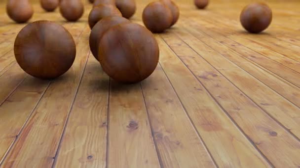 Fantasie Realistische Holzkugeln Auf Einem Realistischen Holzboden Tiefenschärfeeinstellungen — Stockvideo