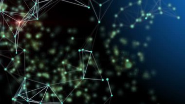 Şık arka mühendislik, teknoloji ve bilim hareket plan. Pleksus tarzı dinamik duvar kağıdı. Çokgenler, çizgiler ve noktalar organik hareket. Bilgisayar görüntüleri oluşturulur. Alan ayarları derinliği