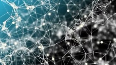 Şık arka mühendislik, teknoloji ve bilim hareket plan. Pleksus tarzı dinamik duvar kağıdı. Çokgenler, çizgiler ve noktalar organik hareket. Bilgisayar görüntüleri oluşturulur. Alan ayarları derinliği