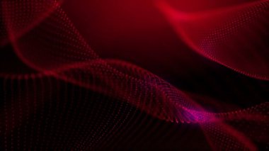 Zarif fantezi soyut teknoloji, bilim ve hareketli arka plan kırmızı parçacıklar bir peçe organik çekimde şekillendirme ile mühendislik. Mor elektrikli ışıklar. Alan ayarları derinliği. 3D render 