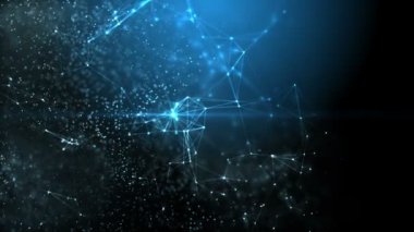 Şık arka mühendislik, teknoloji ve bilim hareket plan. Pleksus tarzı dinamik duvar kağıdı. Çokgenler, çizgiler ve noktalar organik hareket. Bilgisayar görüntüleri oluşturulur. Alan ayarları derinliği