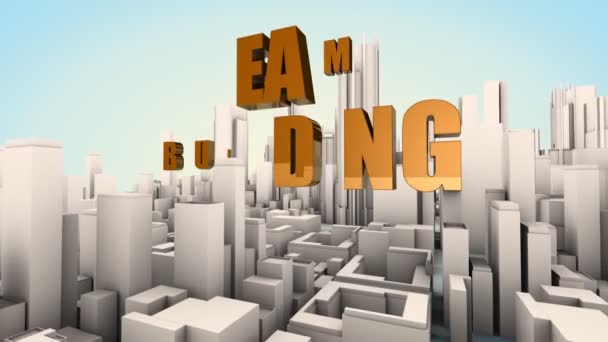 Teambuilding Conceptuele Beweging Achtergrond Business Abstracte Compositie Met Gebouwen Zwevende — Stockvideo