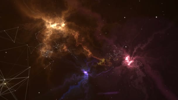 Létající Fantastické Barevné Mlhoviny Galaxie Vyvíjí Hlubokém Vesmíru Hvězdami Plexus — Stock video