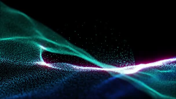 蓝色和绿色照亮粒子在美丽的有机运动 形成一个光球 字段设置的深度 — 图库视频影像