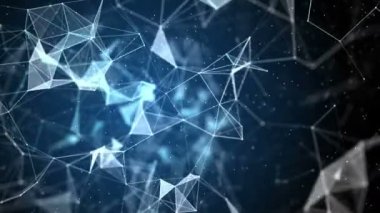 Şık arka mühendislik, teknoloji ve bilim hareket plan. Pleksus tarzı dinamik duvar kağıdı. Çokgenler, çizgiler ve noktalar organik hareket. Bilgisayar görüntüleri oluşturulur. Alan ayarları derinliği