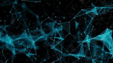 Şık arka mühendislik, teknoloji ve bilim hareket plan. Pleksus tarzı dinamik duvar kağıdı. Çokgenler, çizgiler ve noktalar organik hareket. Bilgisayar görüntüleri oluşturulur. Alan ayarları derinliği