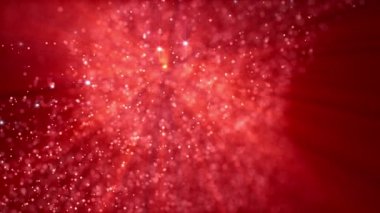 Arka kırmızı Noel ve kutlama plan bokeh ile hafif parçacıklar ve organik animasyonlu ışık ışınları defocused. Alan ayarları derinliği. 3D render.