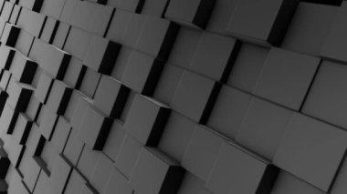 Soyut dinamik beyaz küp blok duvar rasgele hareket ile. Gerçekçi plastik doku. 3D render.