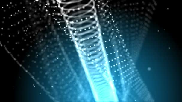 蓝色照亮的微粒在有机运动 抽象技术 科学和工程学运动背景 字段设置的深度 — 图库视频影像